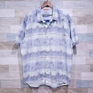 Tommy Bahama Seersucker Camp Shirt Blue Palm Lyocell Cotton Vacation Mens XXL